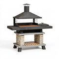 Barbecue de jardin 140 x 70 x 210 cm acier noir pierre avec hotte et grille