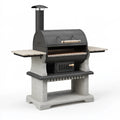 Barbecue extérieur à bois 150 x 85 x 190 cm en acier noir avec cheminée et gril