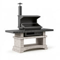 Barbecue de jardin 140 x 75 x 190 cm en acier et briques gris anthracite avec cheminée