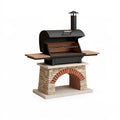 Barbecue extérieur 150 x 70 x 190 cm en acier noir avec socle en pierre et cheminée