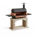 Barbecue extérieur 140 x 75 x 170 cm en métal noir et briques terre cuite avec cheminée