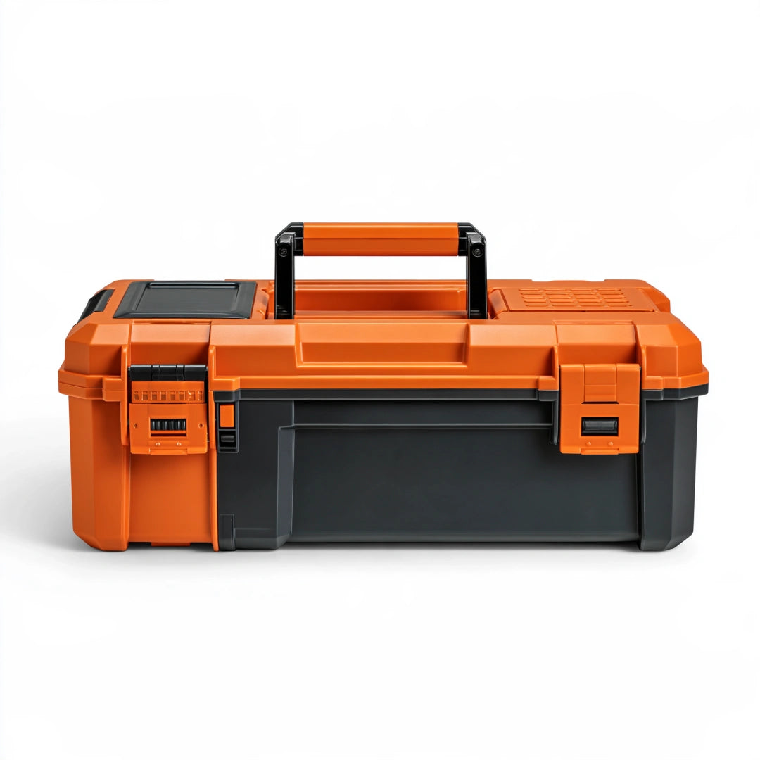 Boîte à outils 58 x 30 x 32 cm en plastique orange et noir avec poignée de transport