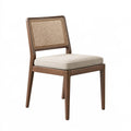 Chaise de salle à manger 48 x 55 x 84 cm en bois brun avec dossier en rotin et assise beige