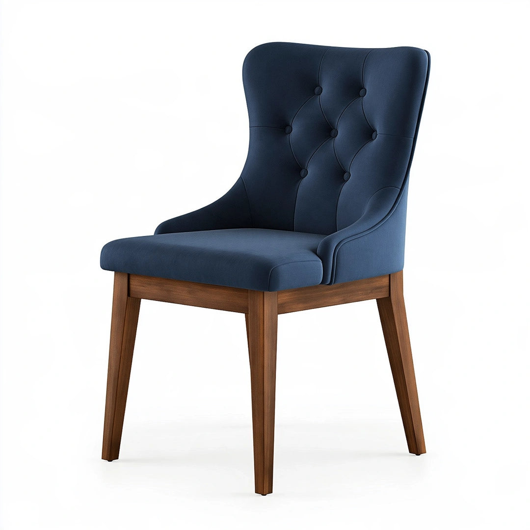 Chaise de salle à manger 60 x 65 x 100 cm en tissu bleu avec pieds en bois style capitonné