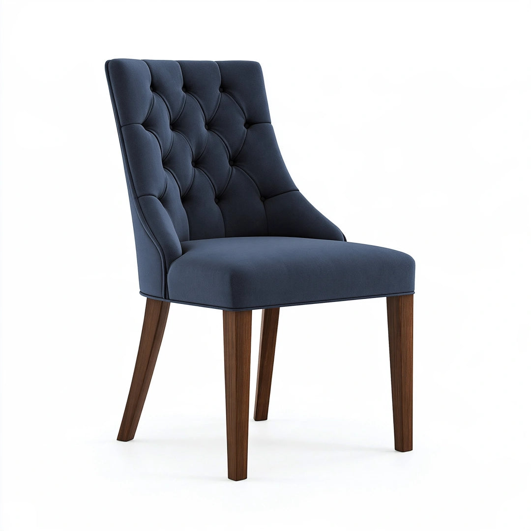 Chaise de salle à manger 54 x 62 x 96 cm en tissu bleu marine avec pieds en bois style capitonné
