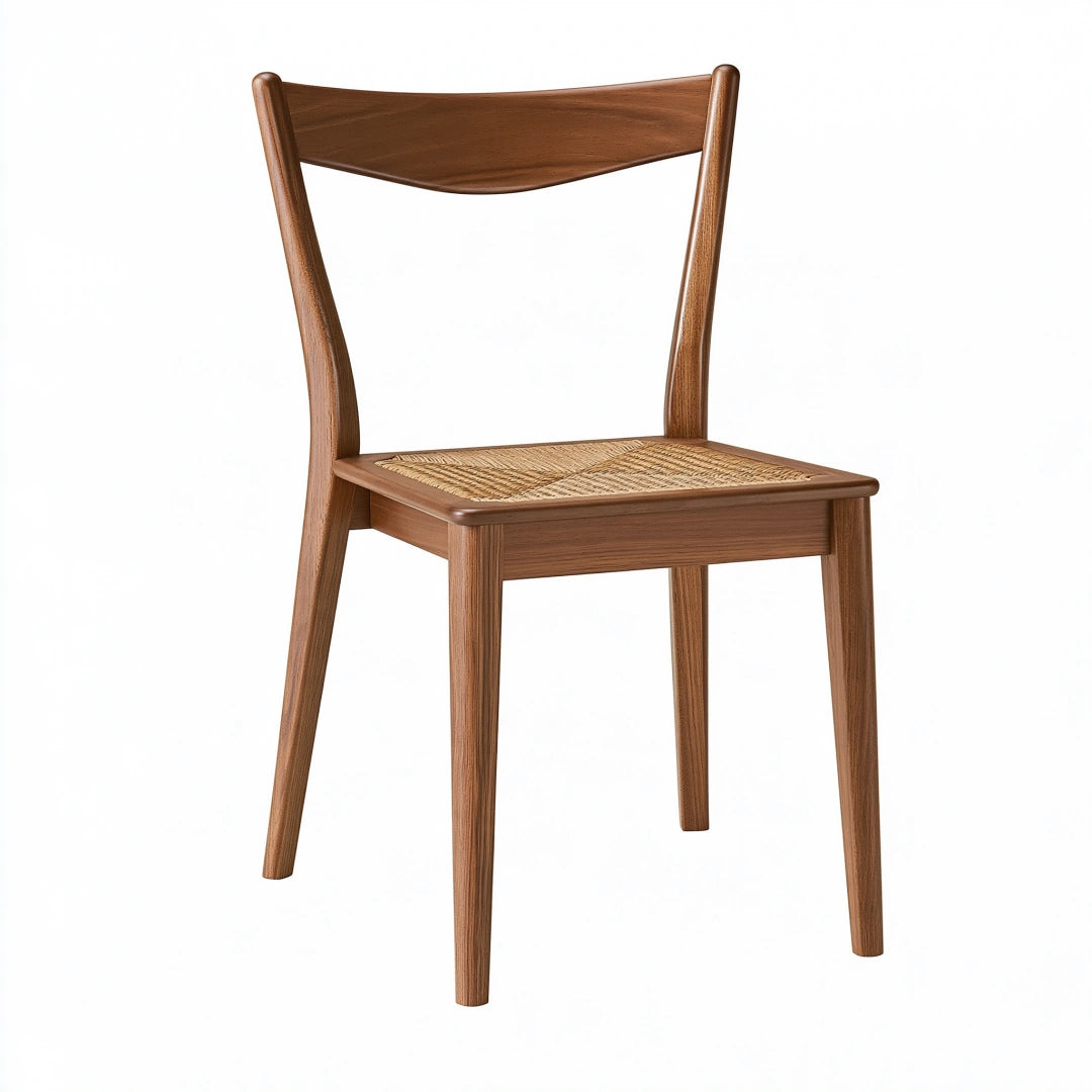 Chaise de salle à manger 45 x 50 x 80 cm en bois marron avec assise tressée style scandinave