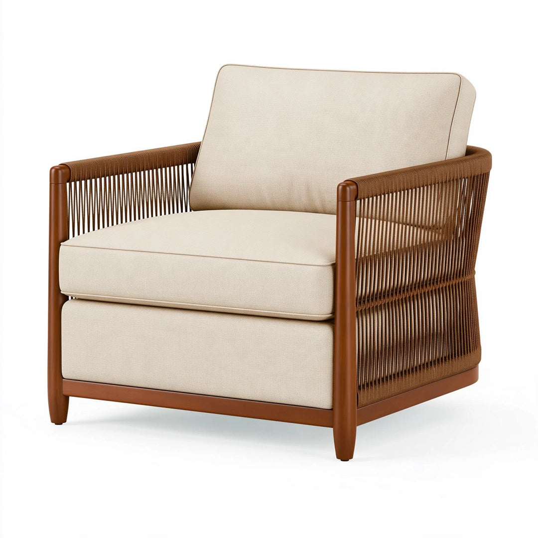 Fauteuil 82 x 78 x 84 cm en bois brun et cordage tressé avec assise beige style naturel