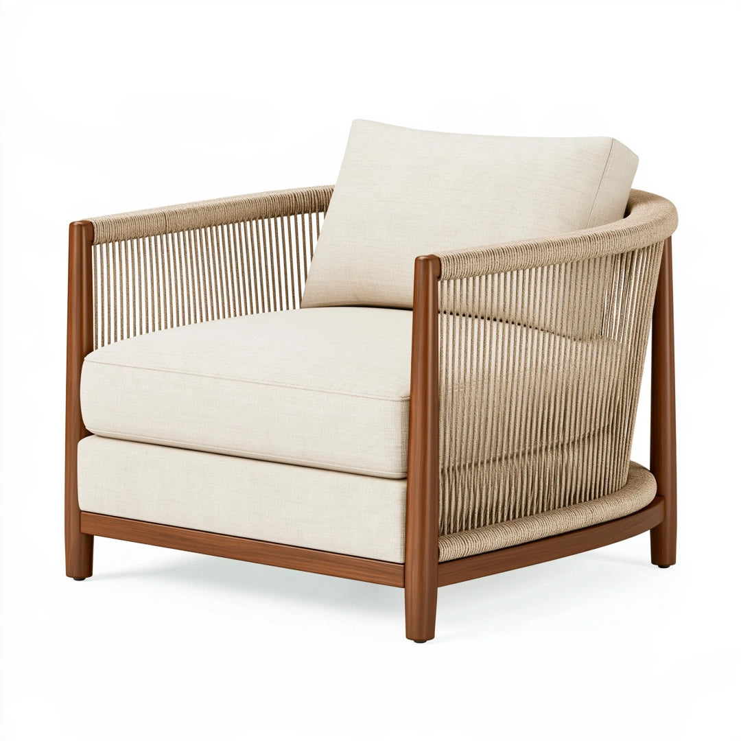 Fauteuil 78 x 76 x 82 cm en bois brun et corde tressée beige - assise textile style naturel