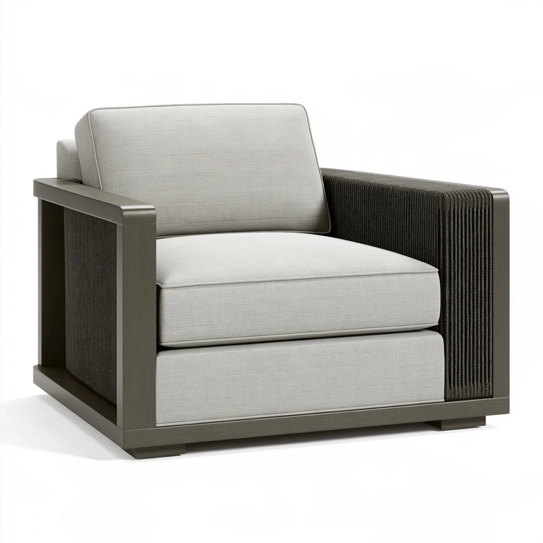 Fauteuil 95 x 85 x 82 cm en tissu gris et structure effet bois - assise contemporaine