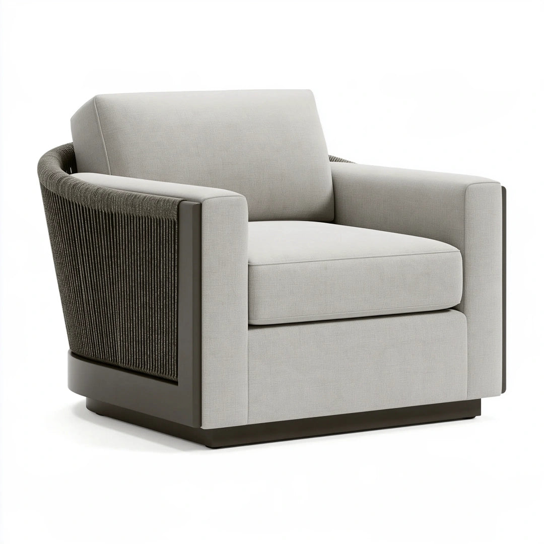 Fauteuil 85 x 82 x 78 cm en tissu écru et corde tressée style contemporain
