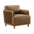 Fauteuil 85 x 80 x 80 cm brun en revêtement aspect cuir avec bois et corde tressée - style contemporain