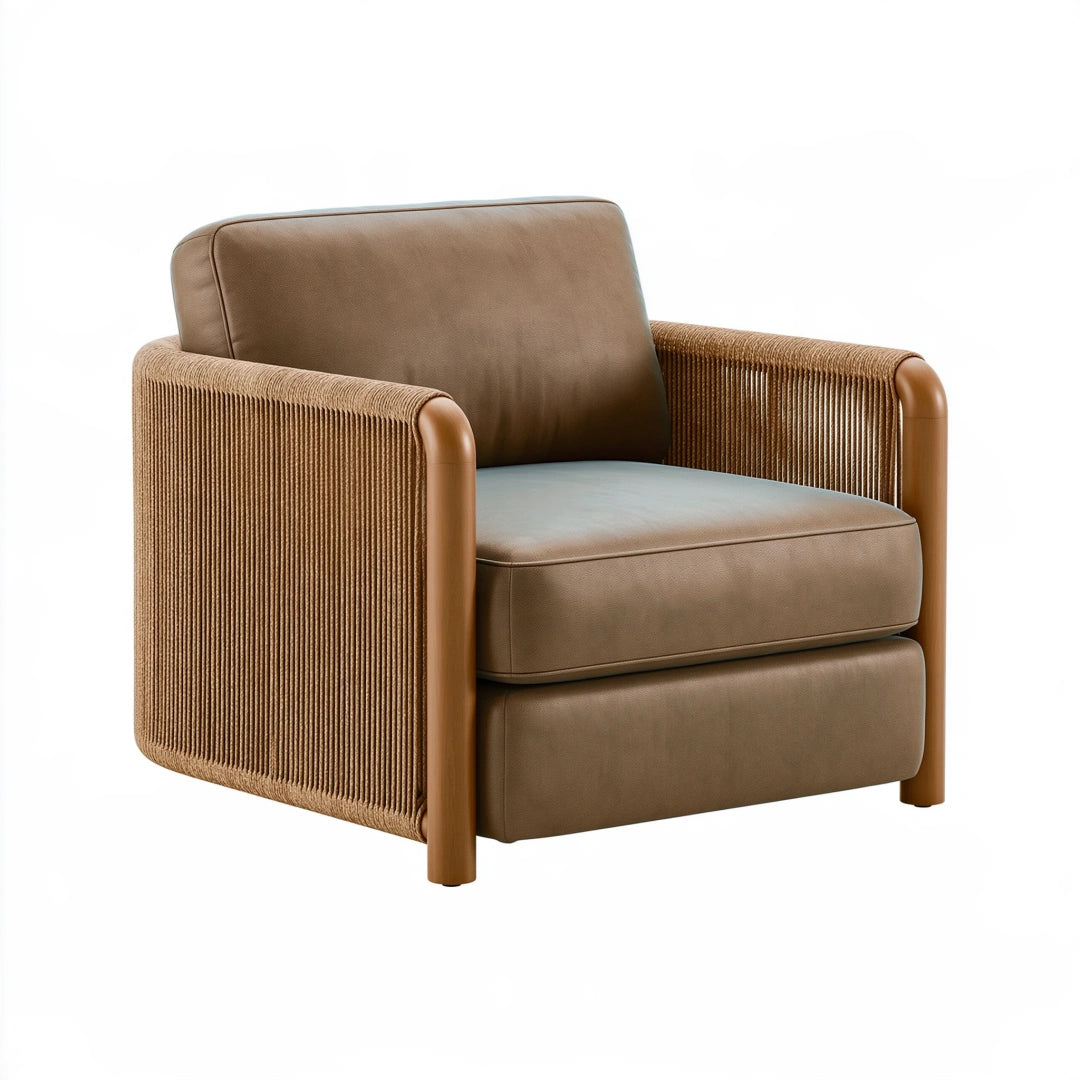 Fauteuil 85 x 82 x 78 cm brun similicuir et corde tressée style contemporain