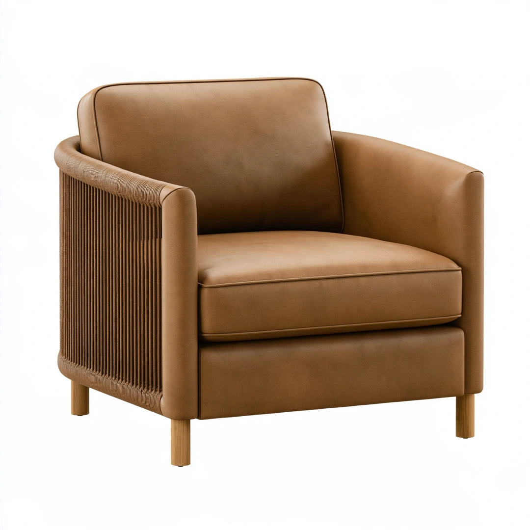 Fauteuil 76 x 82 x 82 cm en similicuir camel style contemporain avec accoudoirs