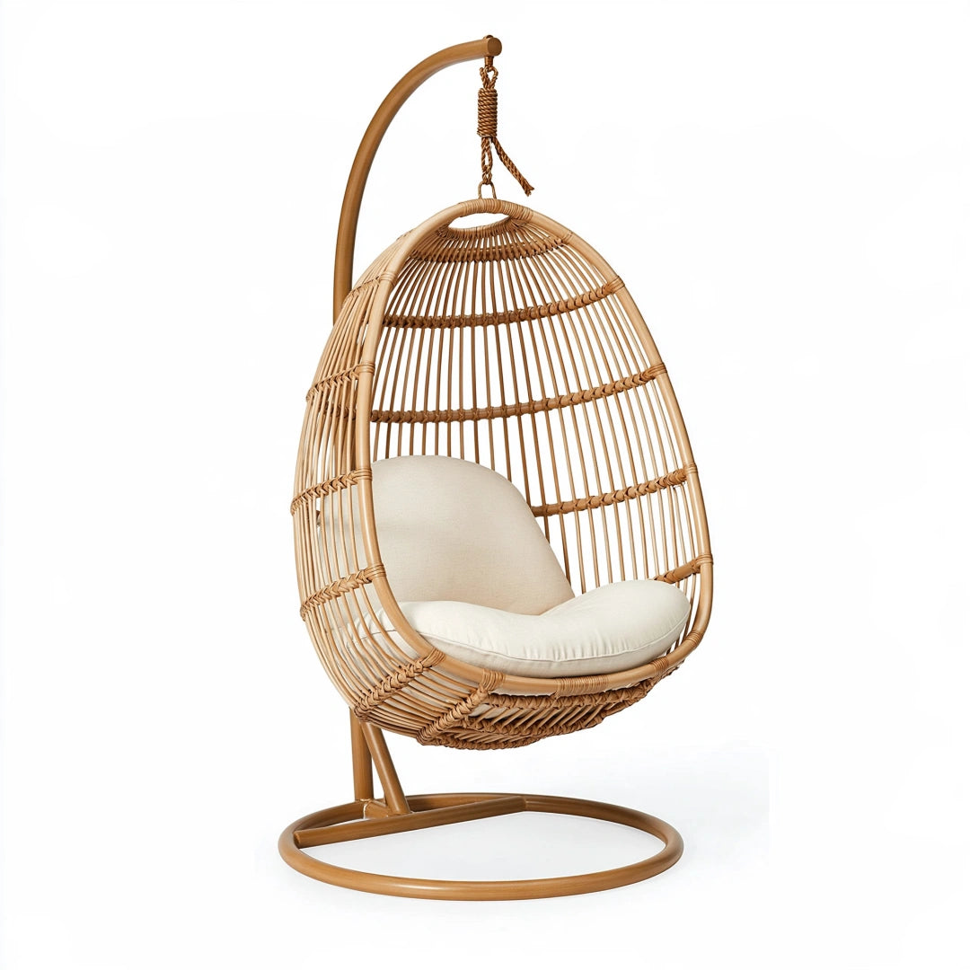 Fauteuil suspendu 105 x 195 cm en rotin naturel avec support style bohème