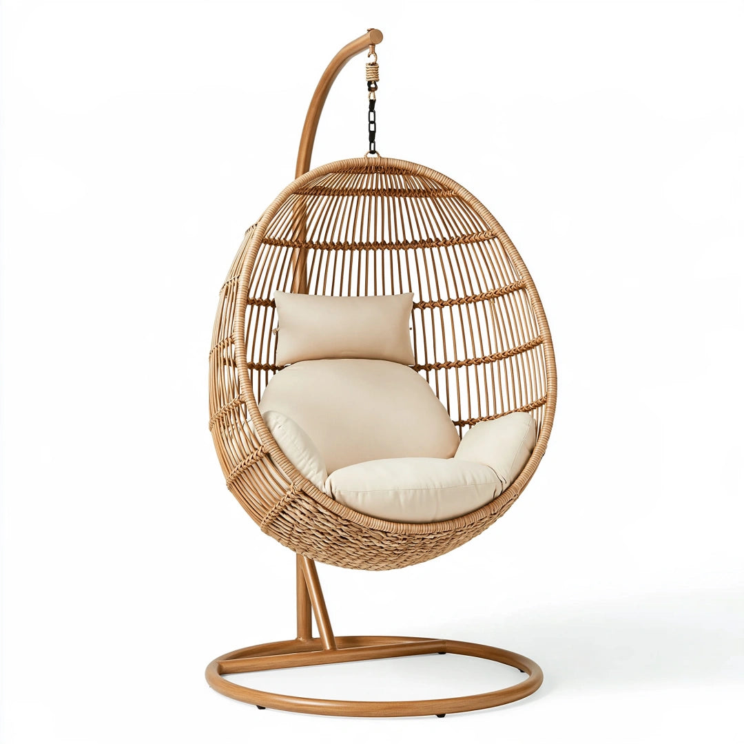 Fauteuil suspendu 110 x 110 x 195 cm en rotin naturel avec support style bohème