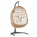 Fauteuil suspendu 105 x 105 x 195 cm en rotin tressé beige avec support métallique noir style bohème