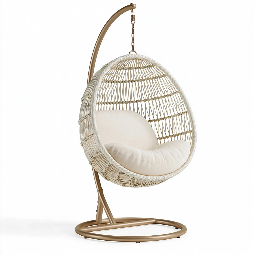 Fauteuil suspendu 105 x 105 x 195 cm en métal et fibres tressées beige style bohème