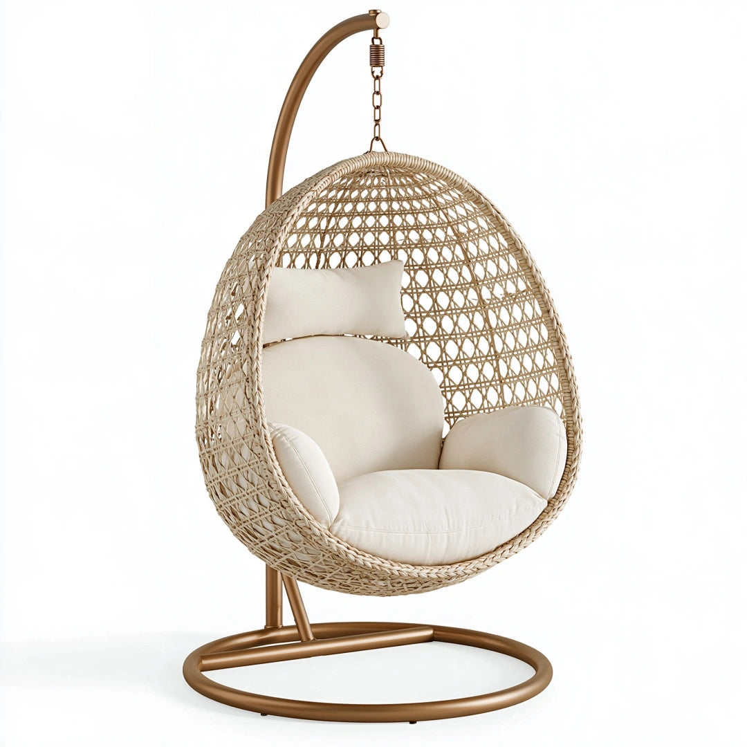 Fauteuil suspendu 105 x 105 x 195 cm en fibre tressée beige et métal marron style bohème
